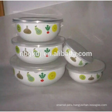 elegant fruit decal enamel ice bowl with PE lid